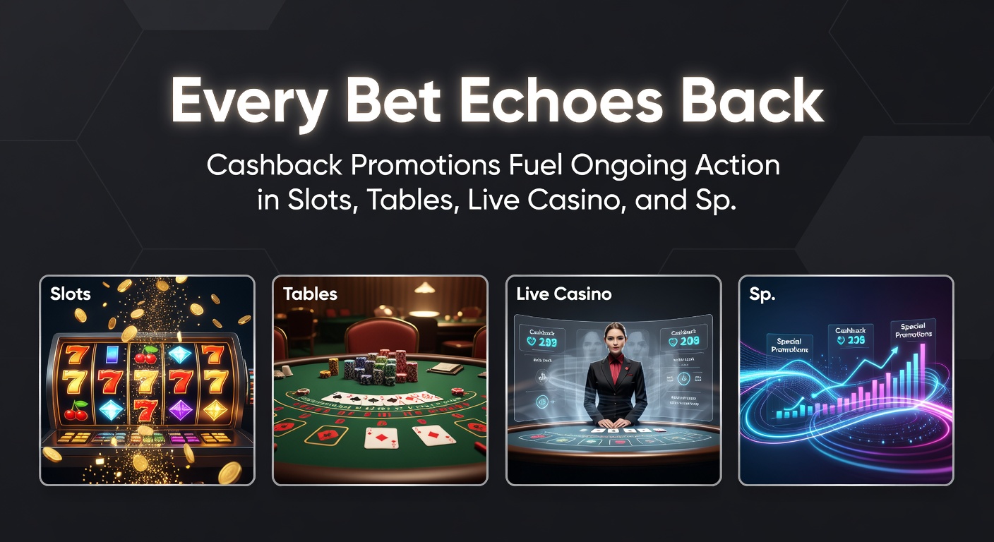Dynamic scene of a player receiving cashback notification on a mobile screen, surrounded by live roulette, poker tables, slot machines, and sports betting odds