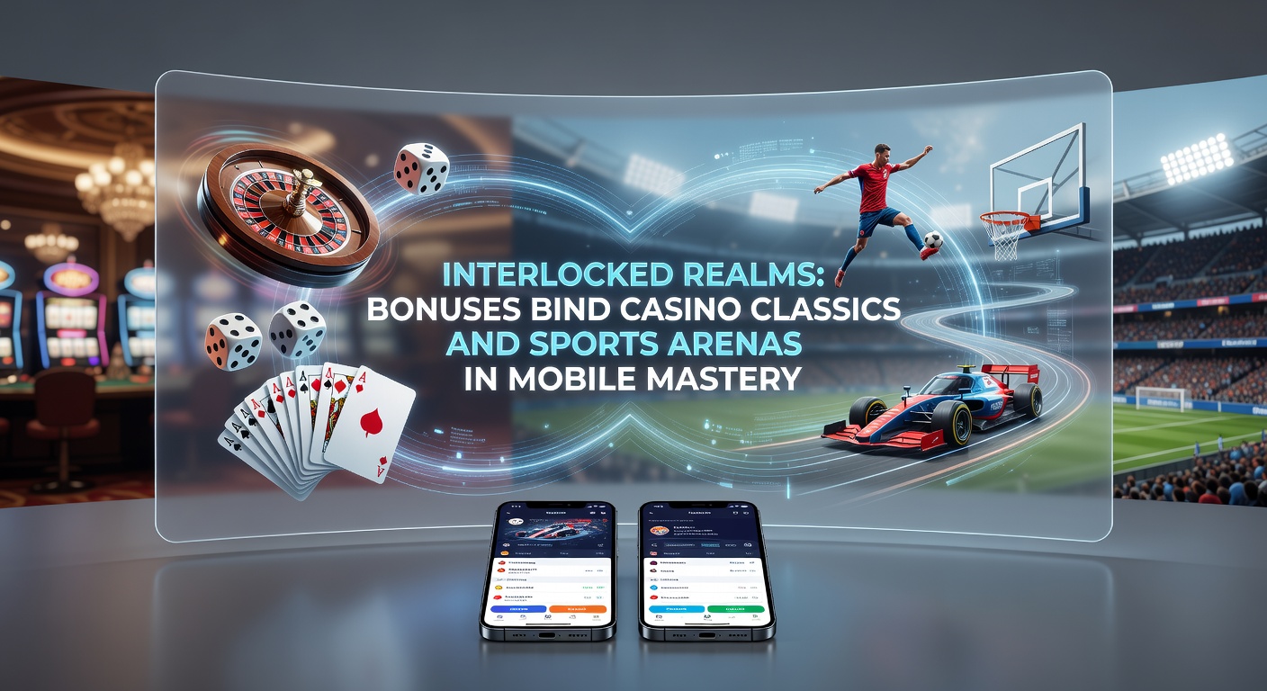 Mobile screen showing integrated casino slots, live tables, and sports betting odds with shared bonus meters glowing in sync