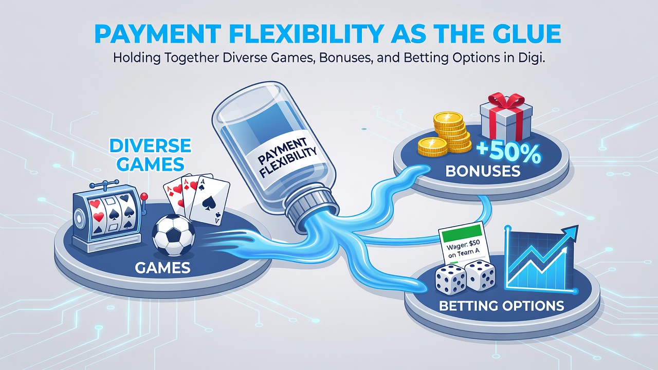 Digital transaction flows linking bonuses to multiple gaming and betting options