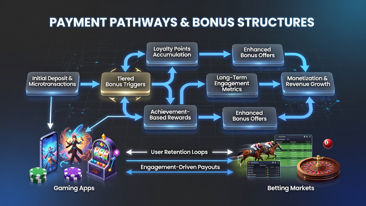 Analytics dashboard showing correlation between payment speed, bonus redemption, and monthly active users in gaming apps
