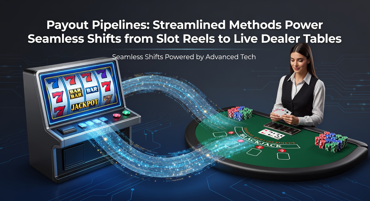 Infographic illustrating payout pipeline flow: slot win converts to chips for live poker, then to sports bet, with clock icons showing under-5-second transfers
