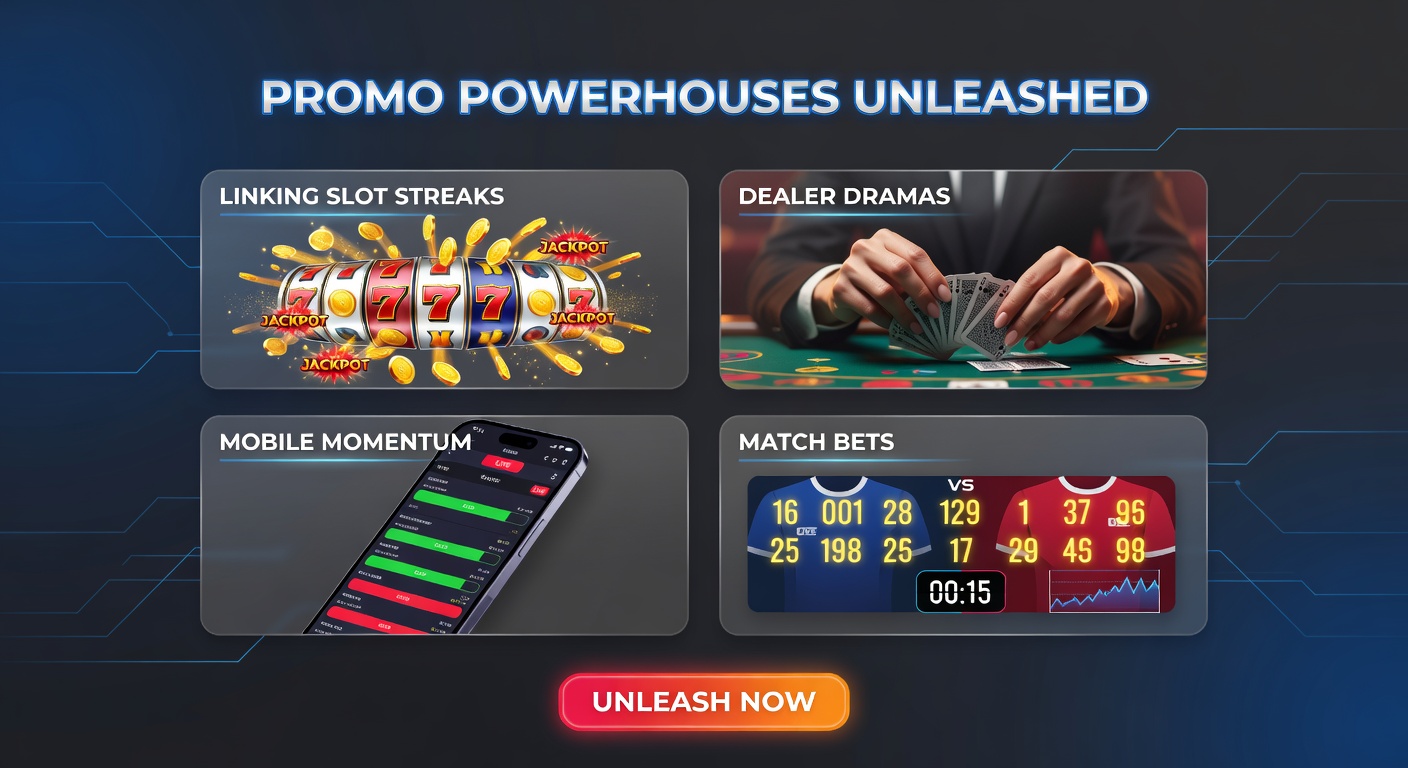 Smartphone interface displaying interconnected promotions for slots, live dealers, and sports bets, with momentum arrows linking features