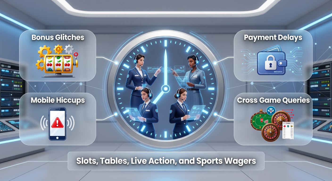 Dedicated customer support team monitoring queries in a bustling online gaming operations center, screens displaying slots, tables, live streams, and sports betting interfaces