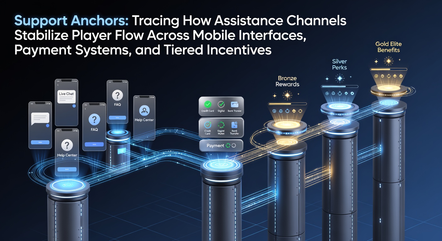 Illustration of support anchors stabilizing player engagement across mobile casino interfaces and payment flows