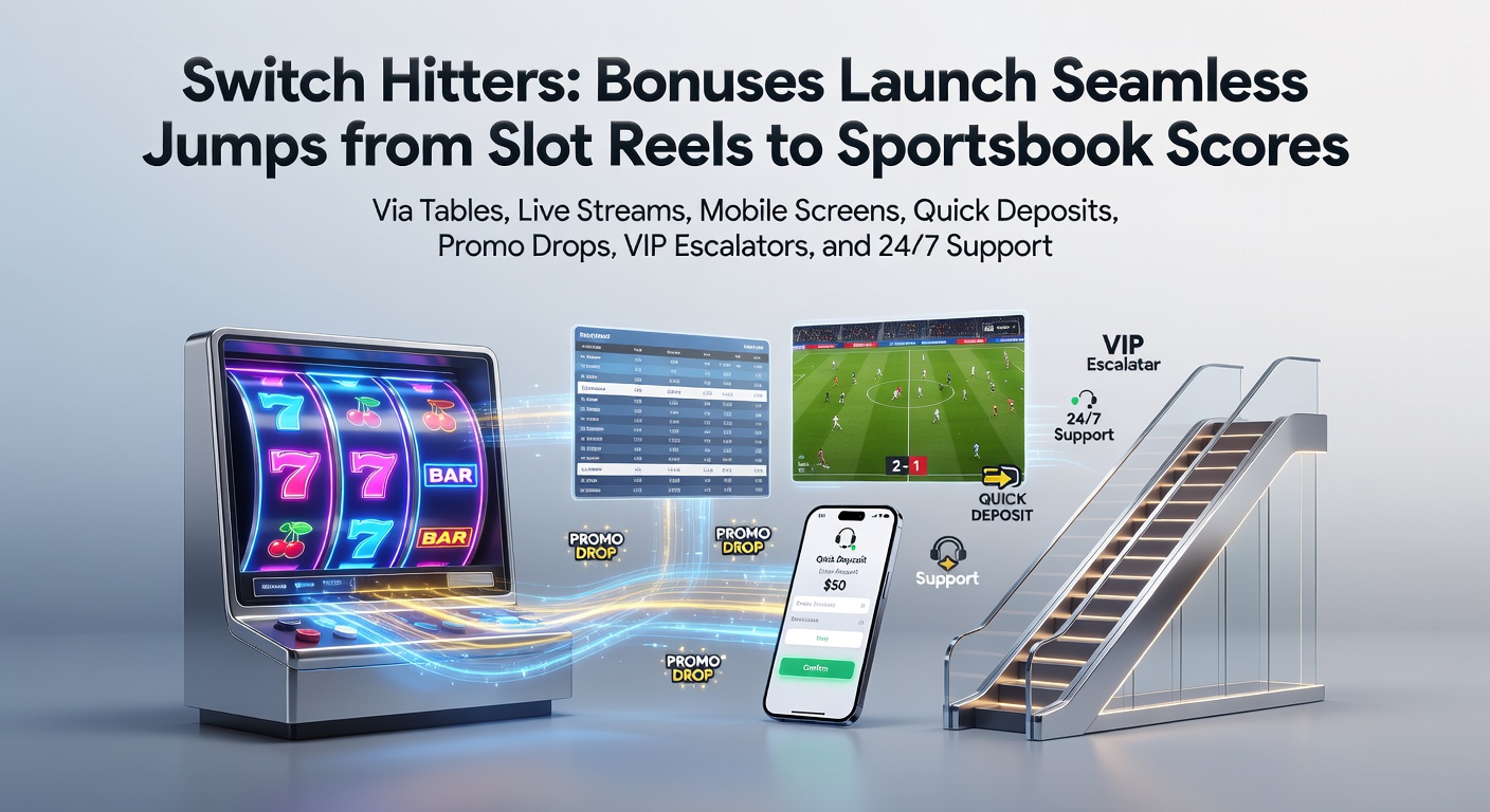 Dynamic digital screen showing slot reels transitioning to a live sports betting interface with bonus icons overlayed