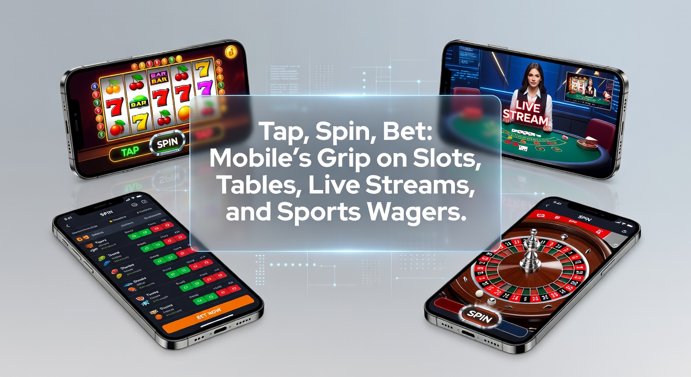 Smartphone displaying a vibrant mobile slots game with spinning reels and jackpot counters glowing on screen