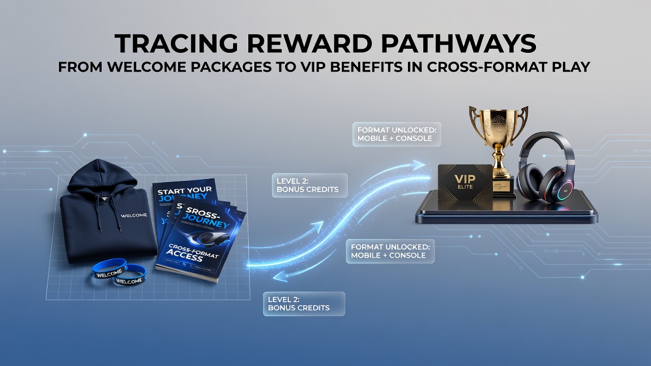 Diagram illustrating progression from initial welcome bonuses through loyalty points to VIP tier benefits across multiple gaming formats